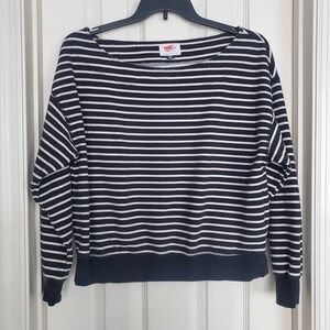 American Eagle Striped Boat Neck Sweatshirt Black White Sm French Terry Pullover
